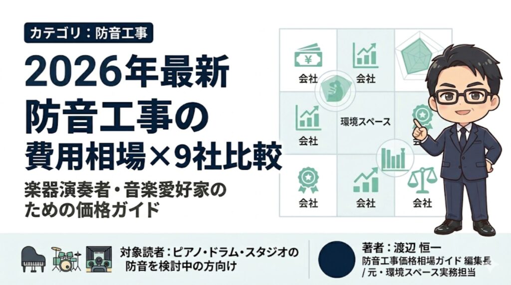 防音工事の費用相場と主要9社をタイプ別に比較したインフォグラフィック｜2026年版・ピアノ・ドラム対応の価格ガイド